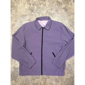 Vintage Purple Zip Front Light Jacket Teddi Sz L Coat Lined Shoulder Pads Retro